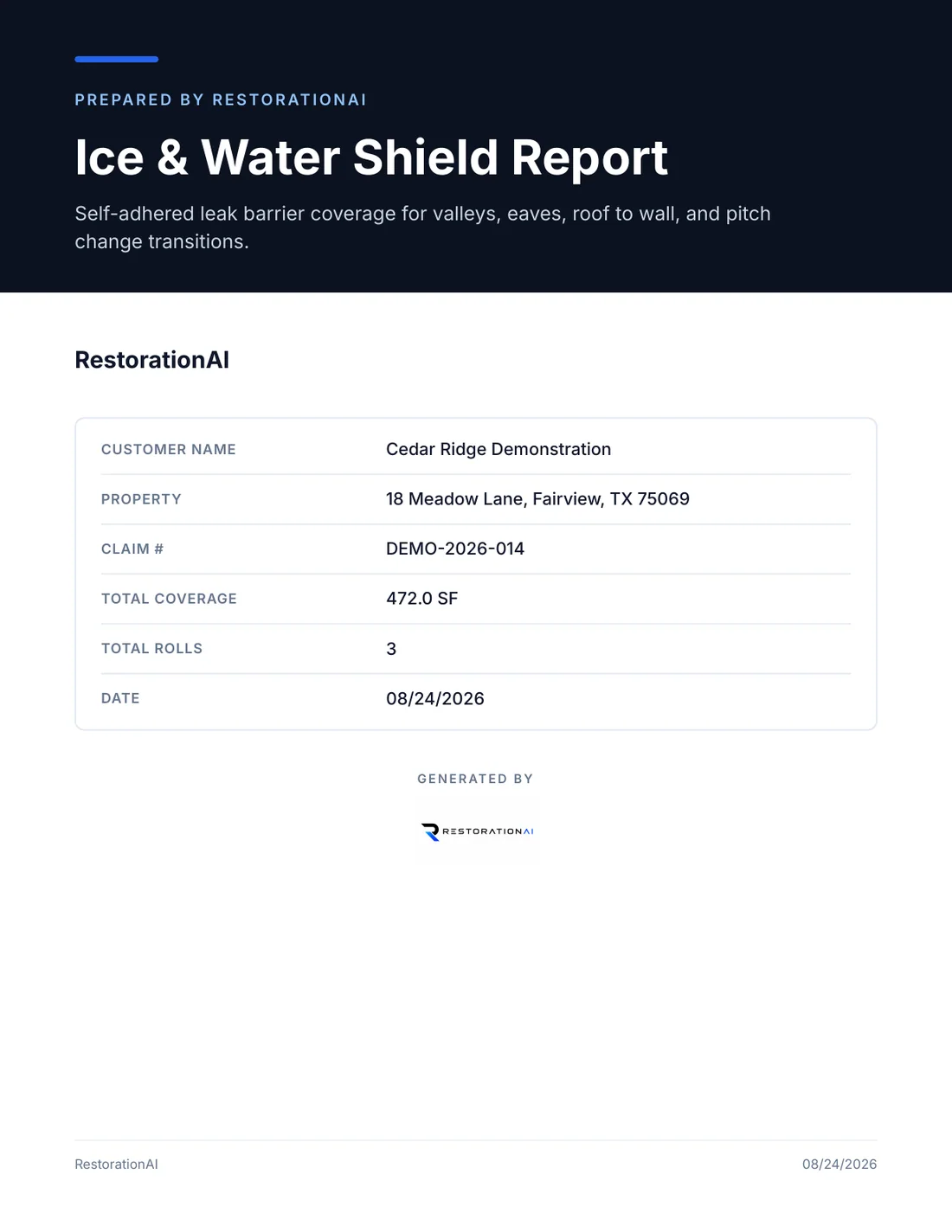 Fictional Ice & Water Shield Report sample page 1 of 3
