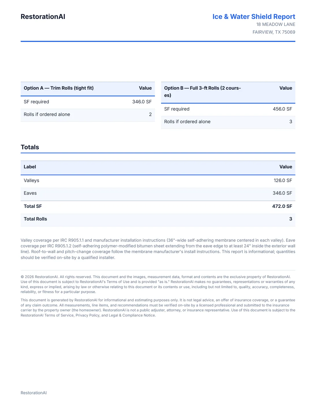 Fictional Ice & Water Shield Report sample page 3 of 3